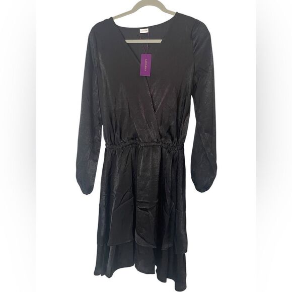 Lascana NWT Black Silk-like Dress Long Sleeved Double Layered size 6 - Picture 1 of 8
